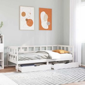 vidaXL Pat de zi cu sertare, alb, 90x190 cm, lemn masiv pin