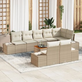 vidaXL Set de canapele de grădină cu 9 piese, cu perne bej din rattan lucios.