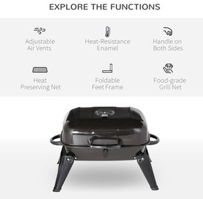 Outsunny Barbecue BBQ Grill de Masa cu Carbune Portabil Pliabil,Fier,Negru, 59x43x36cm