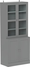 HOMCOM Bibliotecă vitrină, corp de depozitare cu 6 niveluri cu 4 uși dintre care 2 din sticlă securizată, rafturi reglabile, alb | Aosom Romania