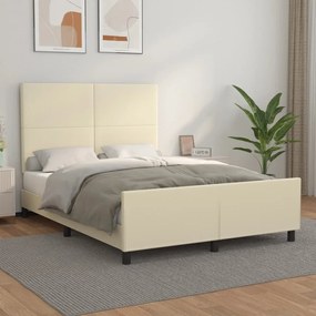 Cadru de pat cu tablie, crem, 140x200 cm, piele ecologica Crem, 140 x 200 cm, Design simplu