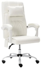 Scaun de birou cu masaj, alb, piele ecologica 1, Alb, Fara suport de picioare
