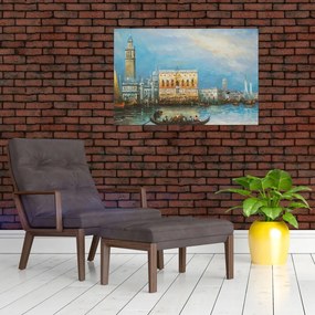 Tablou - Gondola care trece prin Veneția, pictură în ulei (90x60 cm)