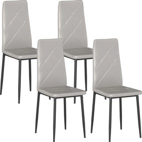 HOMCOM Set de 4 Scaune de Dining cu Spătar Înalt din Imitație de Piele și Oțel, 41x50x97cm, Gri | Aosom Romania