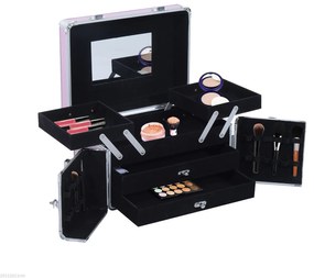 Maletín de Machiaj HOMCOM cu Organizator Cosmetice, Cutie Portabilă cu Compartimente, 29x21x20cm, Aluminiu | Aosom Romania