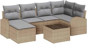 vidaXL Set de canapele pentru grădină 7 pcs Bej poliratan