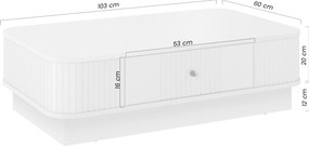 Măsuță de cafea Vesper 103x60 cm cu sertar pe plintă - cashmir / mâner auriu