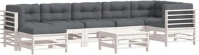 vidaXL Set mobilier de grădină cu perne, 8 piese, alb, lemn masiv