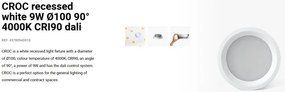 Spot LED incastrabil CROC IP44 recessed white 9W 10cm 90 grade 4000K CRI90 dali