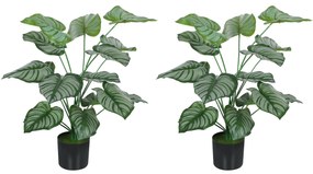 HOMCOM Set de 2 plante artificiale interioare 65 cm, arbore artificial cu ghiveci din plastic și floxare, verde | Aosom Romania