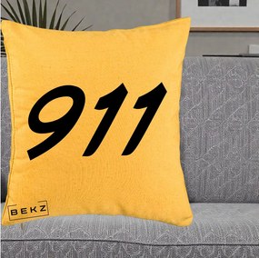Perna Personalizata 911 Bold, 40x40 cm, Galben, Husa Detasabila, Perna Inclusa, BEKZ®