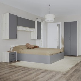 Set dormitor Malmo haaus V17, Pat 200 x 140 cm, Stejar Alb/Antracit