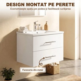 HOMCOM Dulap cu Lavoar pentru Baie, Alb, cu 2 Sertare | Aosom Romania