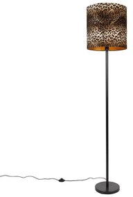 Lampă de podea cu abajur negru cu imprimeu leopard 40 cm - Simplo