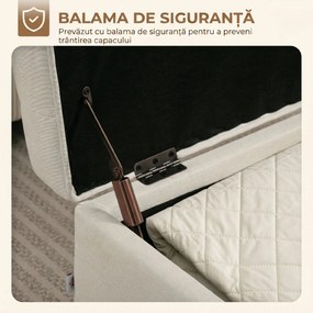 HOMCOM Taburet depozitare 80L, material textil, picioare lemn, 118x42x45 cm, crem | Aosom Romania