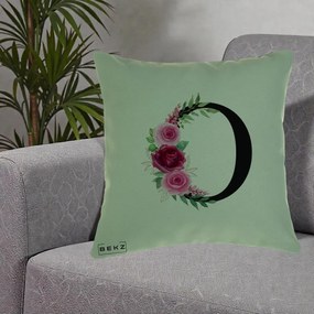 Cadou Personalizat - Perna Personalizata Monograma Florala Litera O, 40x40 cm, Verde, Husa Detasabila, Perna Inclusa, BEKZ®
