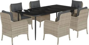 vidaXL Set mobilier de grădină cu perne, 7 piese gri deschis poliratan