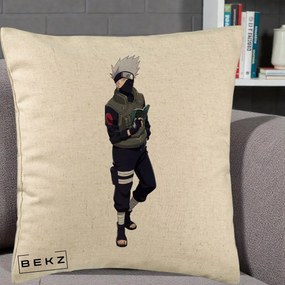 Perna Personalizata Naruto Kakashi Hatake Portret Complet, 40x40 cm, Bej, Husa Detasabila, Perna Inclusa, BEKZ®