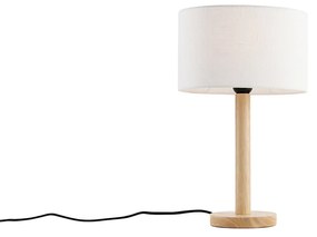 Tafellamp hout met ovale linnen kap wit 25cm - Mels