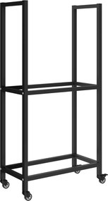 Outsunny Suport pentru Lemne de Foc Exterior și Interior din Oțel pe Două Nivele și cu Roți Negru | Aosom Romania