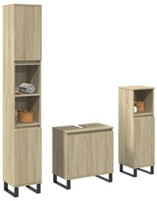 3307675 vidaXL Set mobilier de baie, 3 piese, stejar sonoma, lemn prelucrat