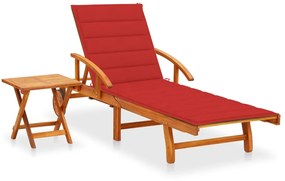 vidaXL Șezlong de grădină cu masă și pernă, lemn masiv de acacia