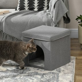 PawHut Căsuță Pliabilă pentru Pisici în Formă de Cub cu Pernă și Tăviță de Zgâriat, 36.5x36.5x36.5 cm, Gri | Aosom Romania