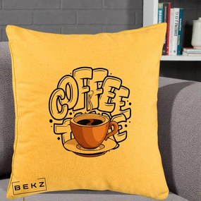 Perna Personalizata COFFEE cu Cana, 40x40 cm, Galben, Husa Detasabila, Perna Inclusa, BEKZ®