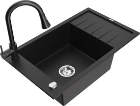 Mexen Elias chiuvetă de bucătărie din granit cu 1 cuvă și scurgător și baterie de bucătărie Elia, negru - 6511-77-670101-70