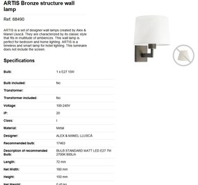 Aplica de perete stil clasic design elegant ARTIS bronz/alb