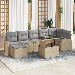 vidaXL Set de canapea de grădină 8 piese cu perne din rattan polimer bej