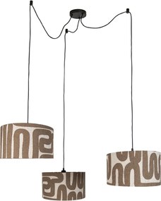 Lampă suspendată neagră cu abajur maro bej 35cm 3 lumini - Cava