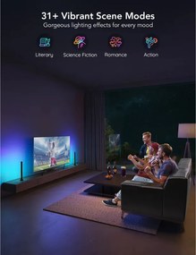 Set 2 Smart LED lampi pentru televizor LED Govee H6046 RGBIC, 24 W, Segmente de culoare adresabile, Wi-Fi, Bluetooth, Govee Home, Negru