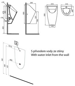 Pisoar Bruckner SCHWARN alimentare posterioară, evacuare posterioară, ceramică/alb