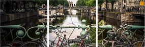 Tablou cu bicicleta în oraș (cu ceas) (90x30 cm)