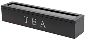 Cutie pentru ceai din lemn, dreptunghiulara, 6 compartimente, negru
