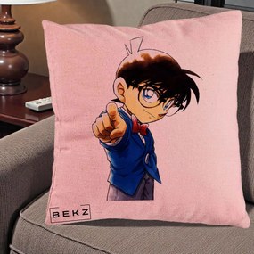 Perna Personalizata Detective Conan Conan Arata, 40x40 cm, Roz, Husa Detasabila, Perna Inclusa, BEKZ®