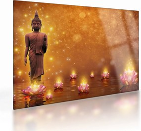 Tablou pe sticlă - Buddha în sclipici auriu (70x50 cm)