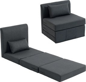 HOMCOM Fotoliu de dormit 2-în-1 Canapea-pat pliabil cu textură de in, Pat pentru oaspeți tapițat Scaun pliant, Gri închis | Aosom Romania