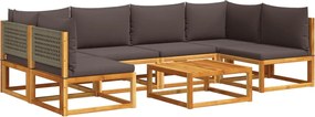 vidaXL Set canapele de grădină cu 7 piese și perne, lemn de salcâm și ratan
