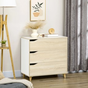 HOMCOM Comodă cu 3 sertare piesă de mobilier bicolore alb și aspect de lemn - 75 x 42 x 75 cm | Aosom Romania