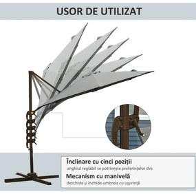 Outsunny Umbrel de Gradină cu Manivelă cu Înclinare Reglabilă, Umbrelă cu Braț și Stinghii, Ø2.95x2.5 m, Gri | Aosom Romania