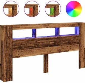 vidaXL Tăblie pat cu LED lemn vechi 200x18,5x103,5 cm lemn prelucrat