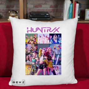 Perna Personalizata K-pop HUNTRX Colaj Animat Foto Grup, 40x40 cm, Alb Pufos, Husa Detasabila, Perna Inclusa, BEKZ®