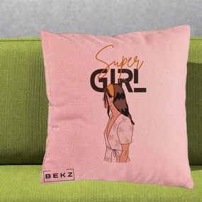 Perna Decorativa Super Girl Aesthetic, 40x40 cm, Roz, Husa Detasabila, Perna Inclusa, BEKZ®