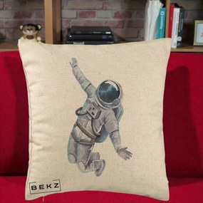 Perna Decorativa Astronaut Acuarela Zbor, 40x40 cm, Bej, Husa Detasabila, Perna Inclusa, BEKZ®