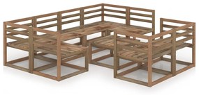 Set mobilier de gradina, 9 piese, maro, lemn de pin tratat 4x colt + 4x mijloc + suport pentru picioare, 1