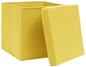 Cutii depozitare cu capace, 4 buc., galben, 32x32x32 cm, textil 4, Galben cu capace, 1, 1