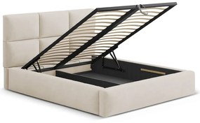 Pat matrimonial bej tapițat cu spațiu de depozitare cu somieră 200x200 cm Libera – Windsor &amp; Co Sofas