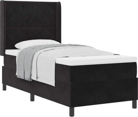 vidaXL Pat cu arcuri cu saltea cu headboard Negru 90 x 190 cm Catifea